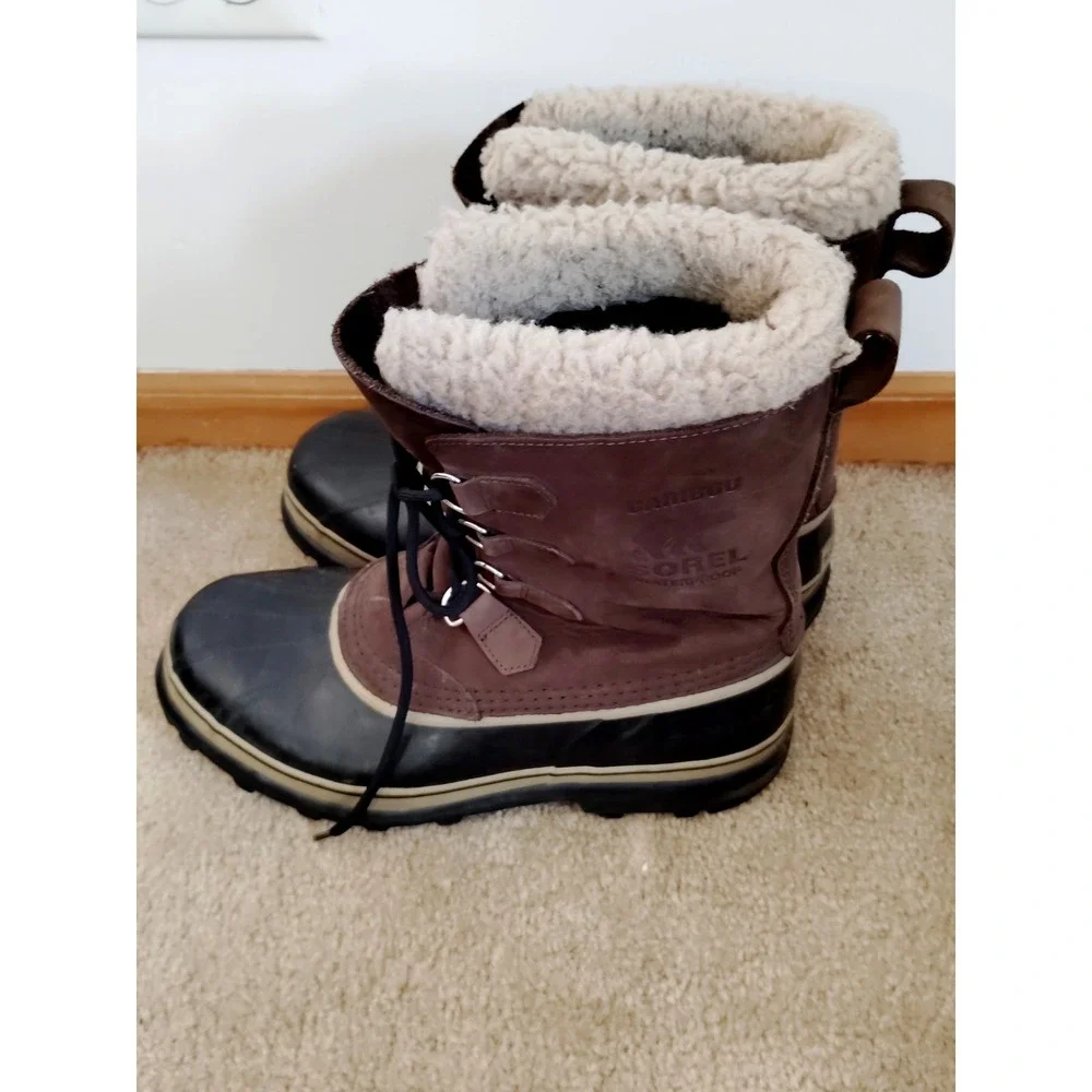 Sorel CARIBOU Men 11 Fleece Lined Waterproof Hiking Brown Leather Snow Barn Boot